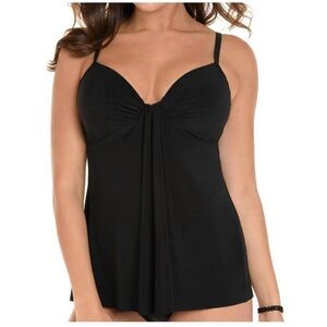Miraclesuit Marina Black Underwire Plunge Tankini Top Women's Size 10